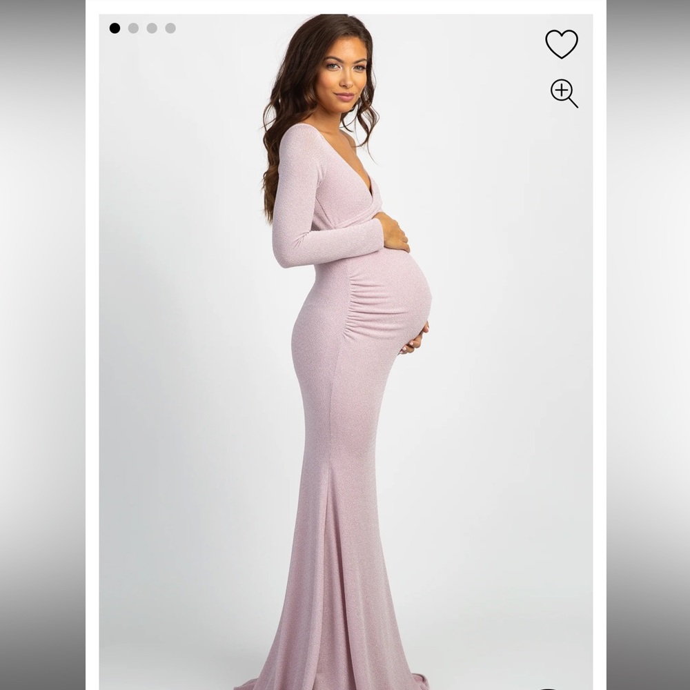 PinkBlush Pink Metallic Off Shoulder Long Sleeve Wrap Maternity Photoshoot Dress